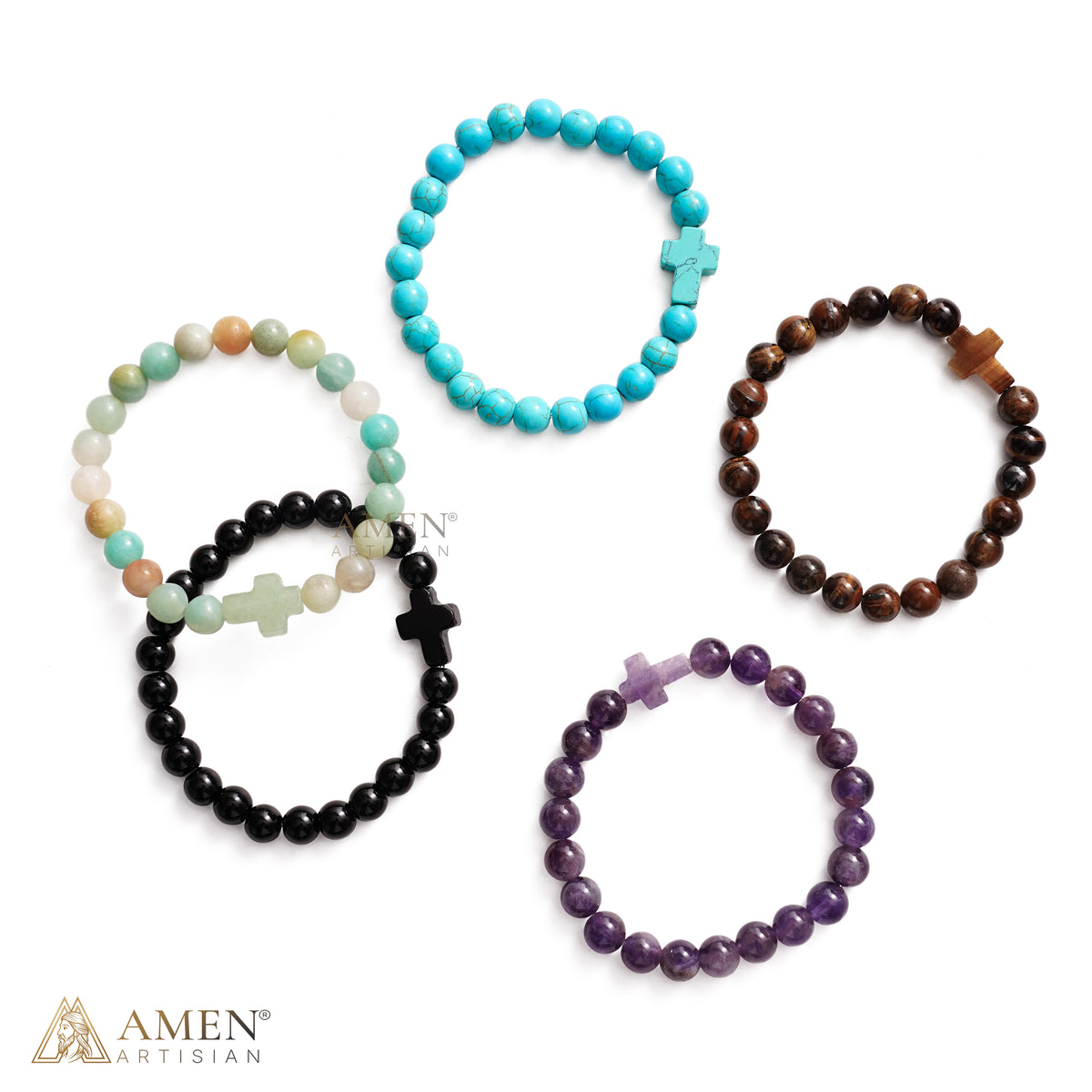 Natural Stone Cross Bracelet