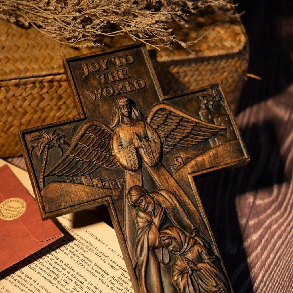 The Birth of Jesus and The Cross Wood Carving