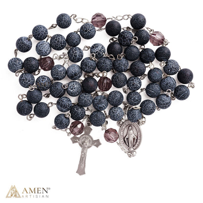 Our Lady Natural Blue Stone Rosary — Miraculous Medal & St. Benedict Crucifix
