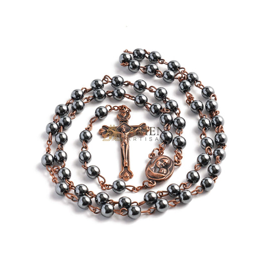 Hematite Rosary with Jerusalem Holy Land Amen Artisan