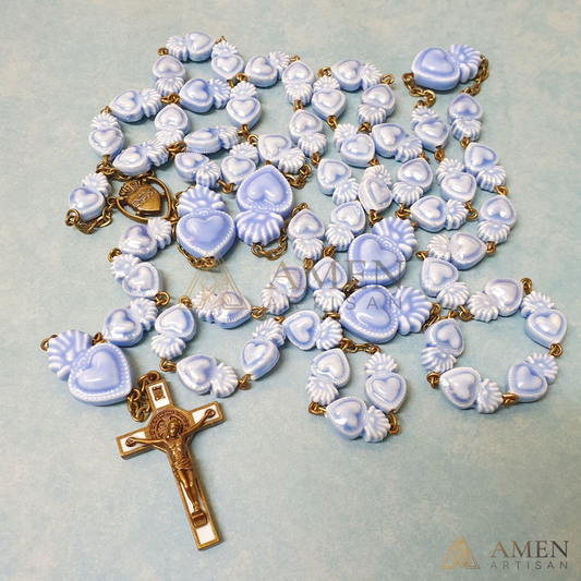 Rosario de cerámica con cuentas del Sagrado Corazón - Estilo bronce vintage - Amen Artisan 