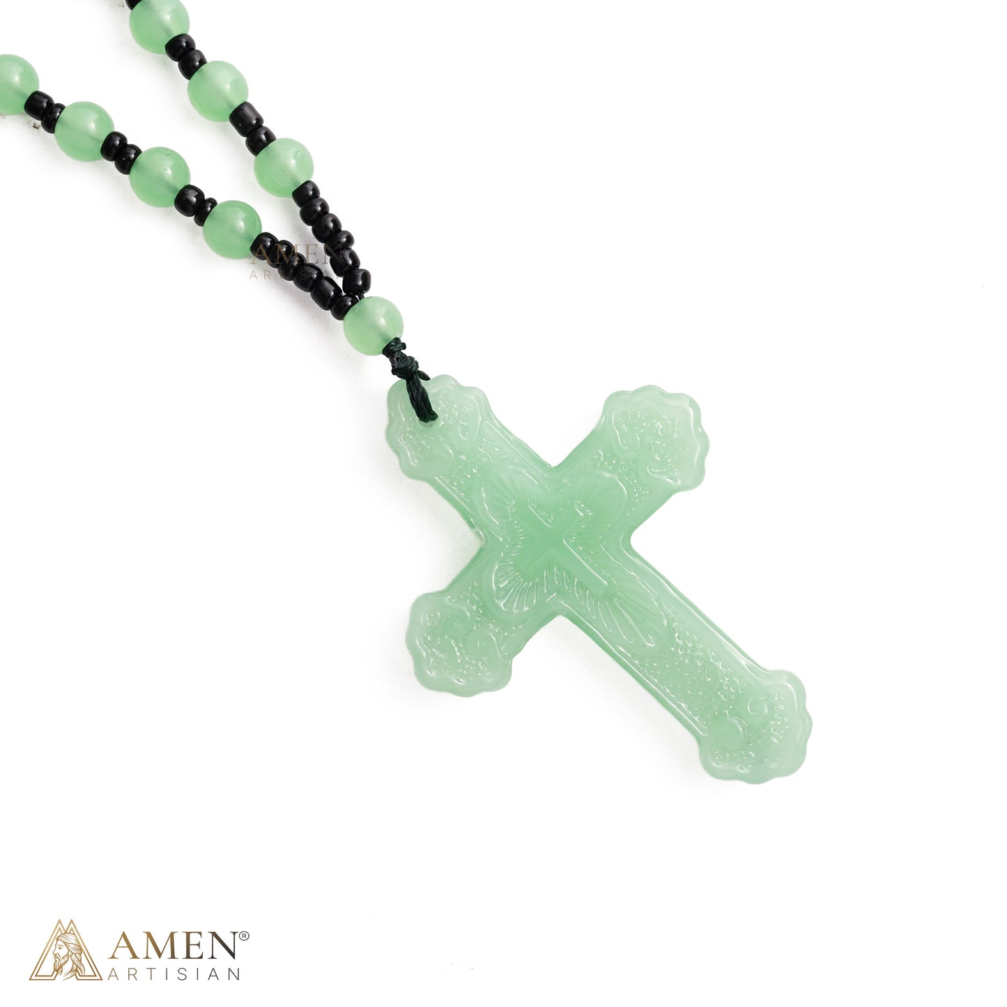 Green Glass Bead Cross Necklace — A Quiet Reminder of Faith