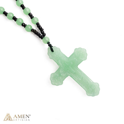 Green Glass Bead Cross Necklace — A Quiet Reminder of Faith