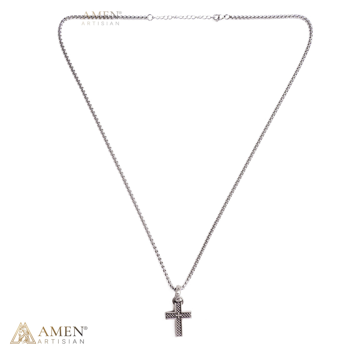 Double Layer Textured Cross Pendant Necklace Amen Artisan