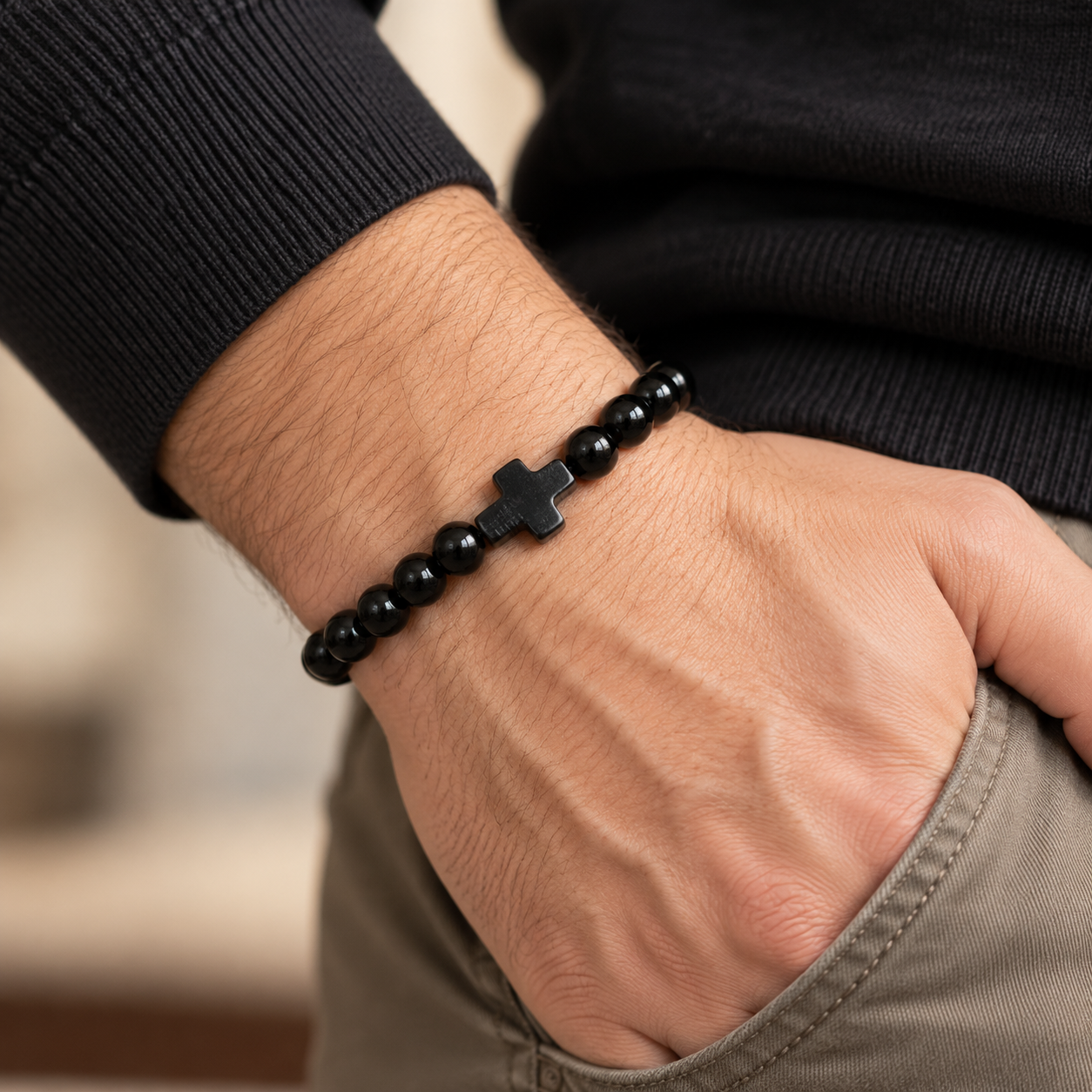 Natural Stone Cross Bracelet