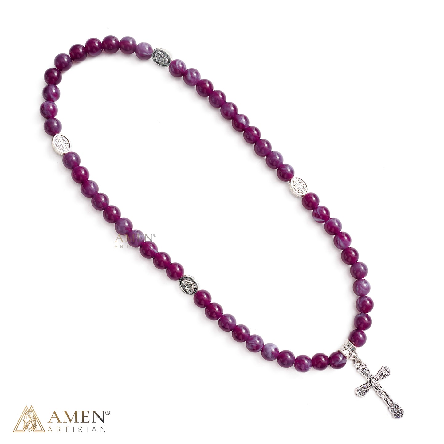 Purple Marbled Bead Crucifix Wrap Bracelet and Necklace