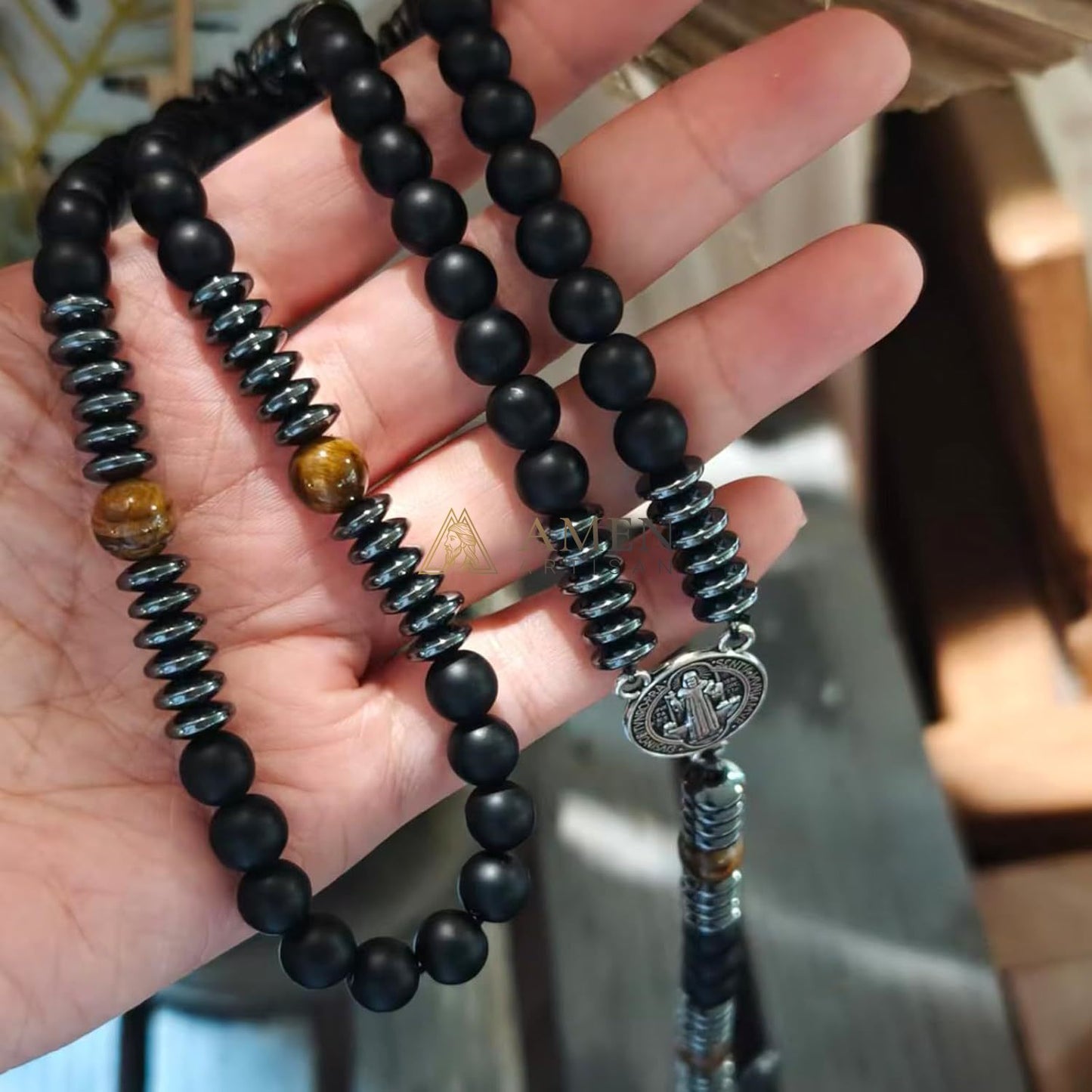 Crucifix&Saint Benedict Rosary Amen Artisan