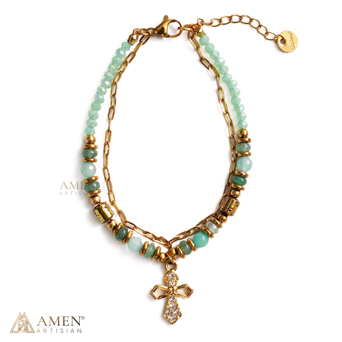 Layered Beaded Bracelet with Sparkling Cross Charm