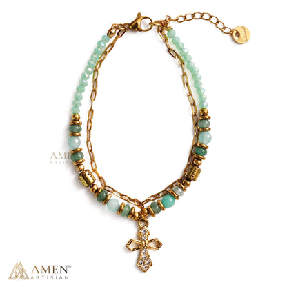 Layered Beaded Bracelet with Sparkling Cross Charm