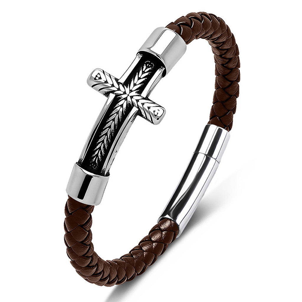 【DEAL TODAY】Black Leather Cross Bracelet with Magnetic Clasp — Daily Faith Reminder