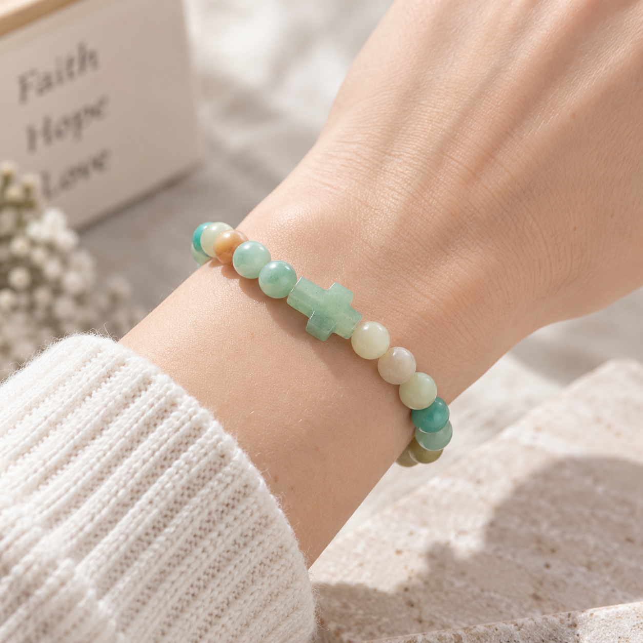 Natural Stone Cross Bracelet