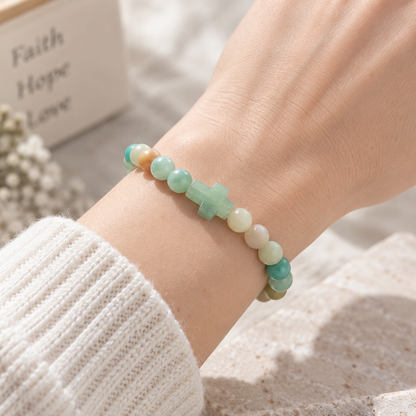 Natural Stone Cross Bracelet
