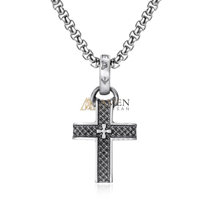 Double Layer Textured Cross Pendant Necklace Amen Artisan