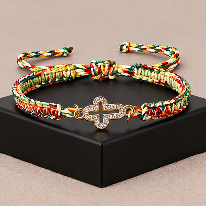Faith in Every Thread – Handwoven Adjustable Sparkling Cross Bracelet