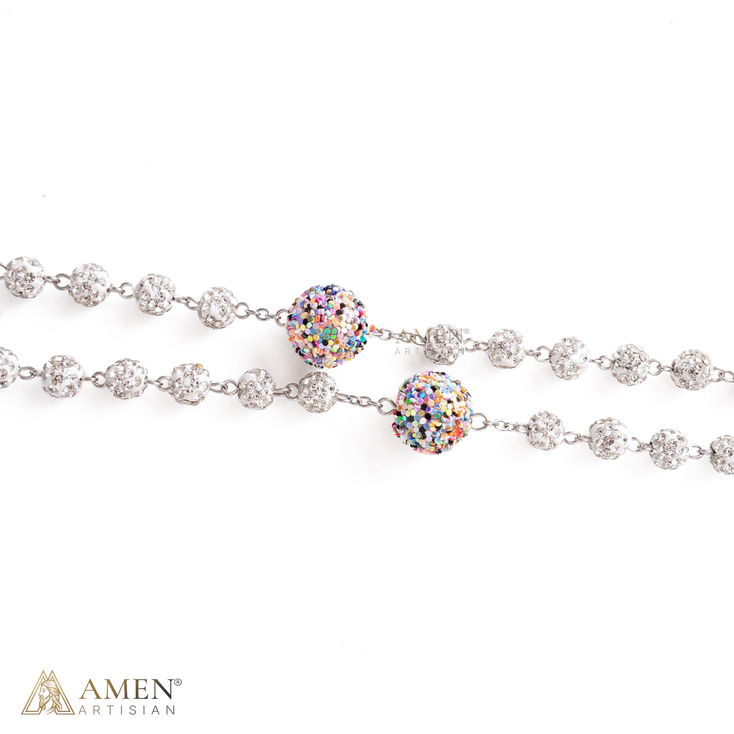 【DEAL TODAY】Our Lady of Guadalupe Five-Decade Rosary with Sparkling Rhinestone Beads and Colorful Sequin Accents — Grace and Devotion | Amen Artisan