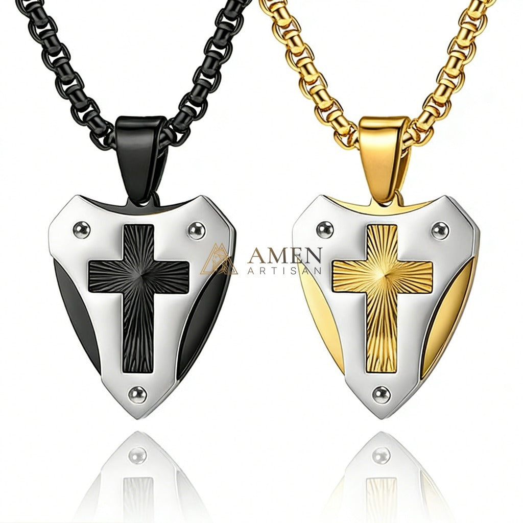 Cross Shield Pendant Necklace Amen Artisan