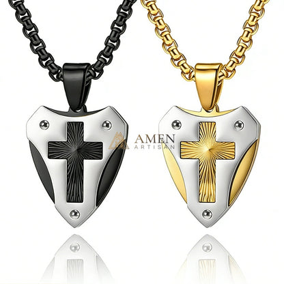 Cross Shield Pendant Necklace Amen Artisan