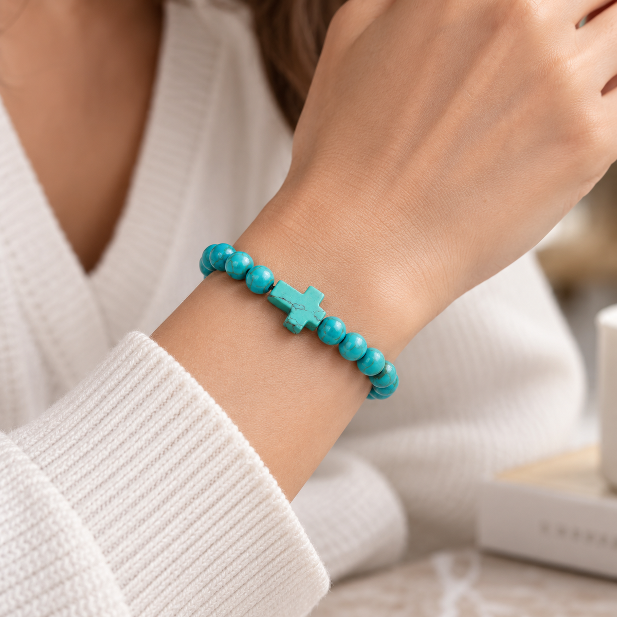 Natural Stone Cross Bracelet
