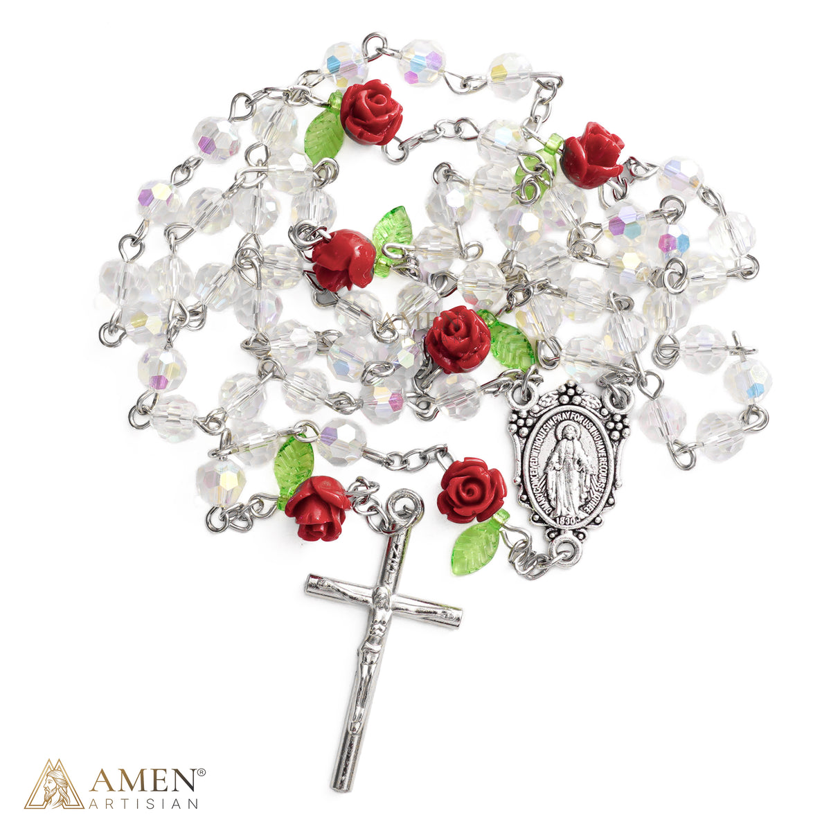 Pink Rose Miraculous Medal Rosary