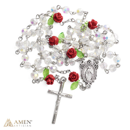 Pink Rose Miraculous Medal Rosary