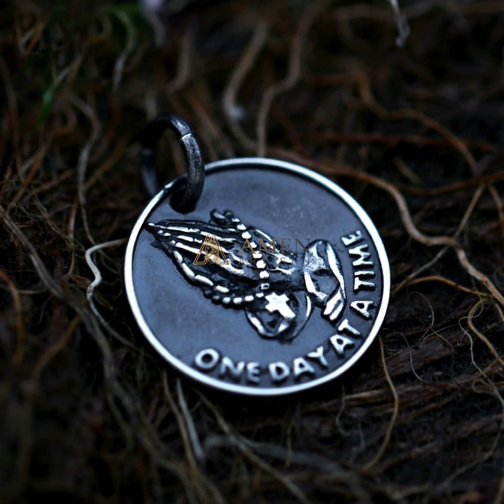 Praying Hands Cross Rosary Pendant Necklace Amen Artisan