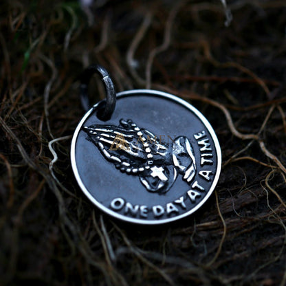 Praying Hands Cross Rosary Pendant Necklace Amen Artisan