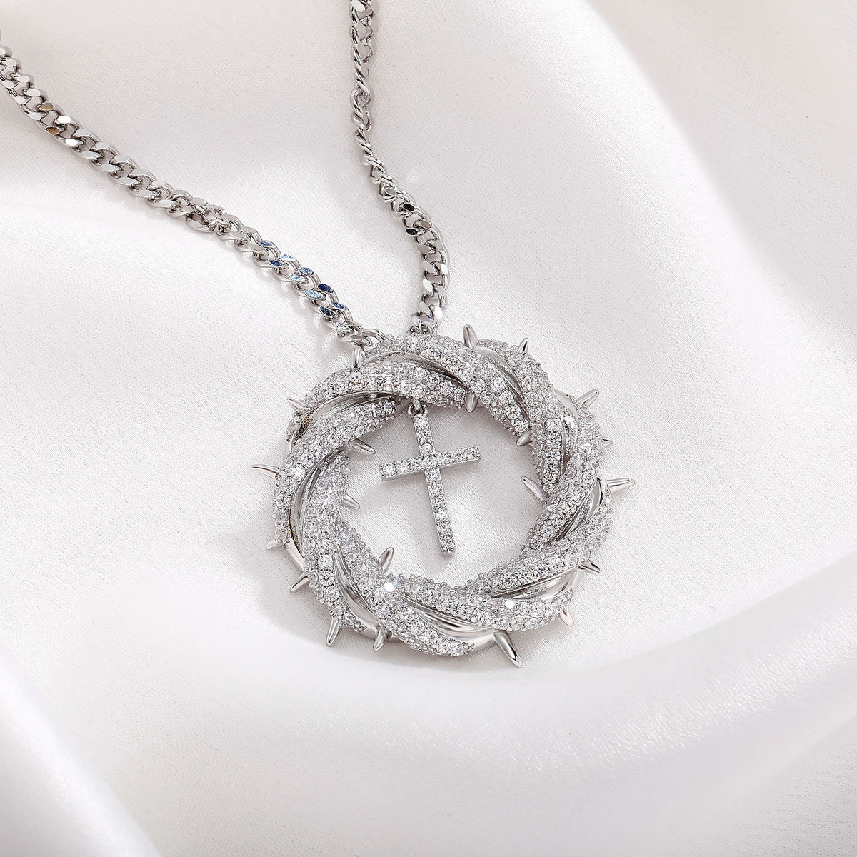 Crown of Thorns Cross Pendant Necklace