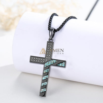 Star-Spangled Banner Turquoise Shard Cross Pendant Necklace Amen Artisan