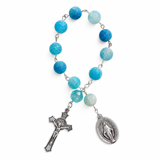 Natural Blue Agate Rosary — Unique Weathered Texture