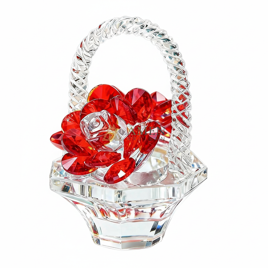 Crystal Red Rose Flower Basket Figurine Amen Artisan