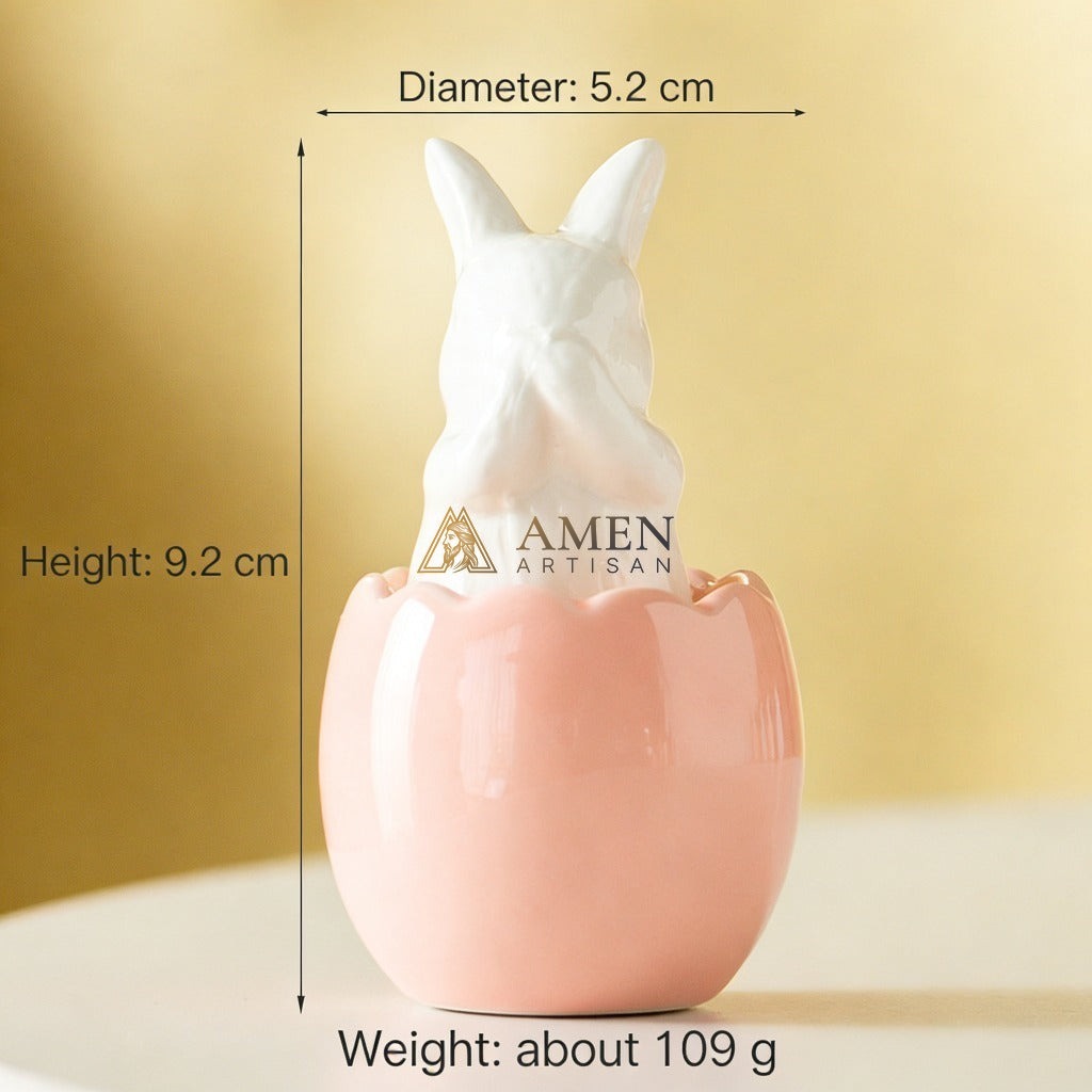 Easter Ceramic Bunny Egg Statue Amen Artisan