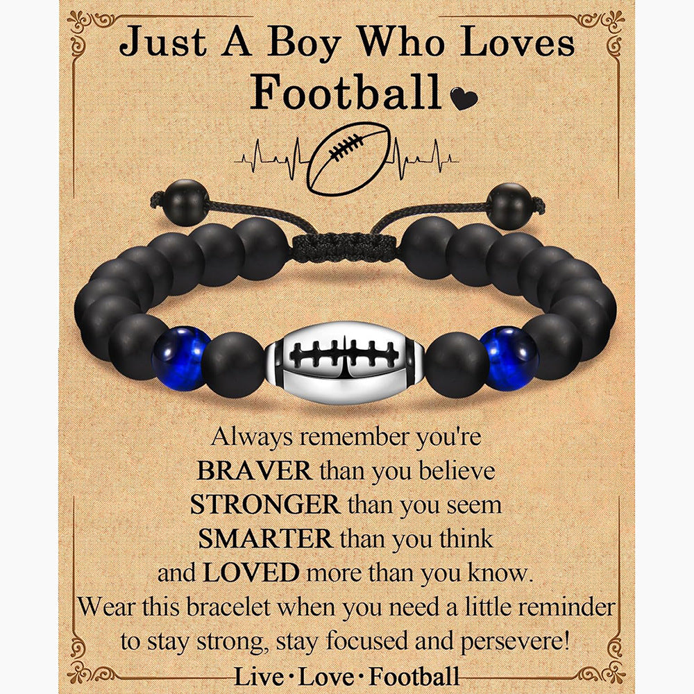 Natural Stone Bead Football Braided Bracelet Amen Artisan