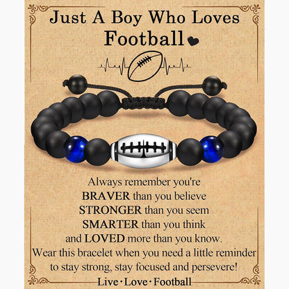 Natural Stone Bead Football Braided Bracelet Amen Artisan