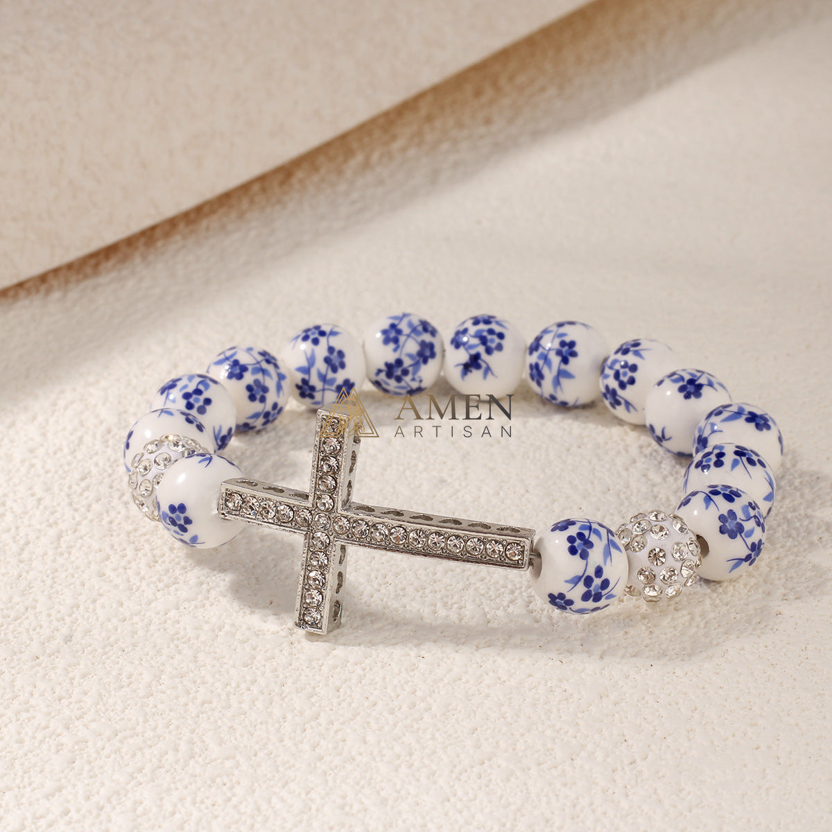 Blue and White Porcelain Zircon Bracelet Amen Artisan