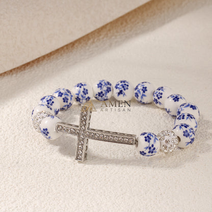 Blue and White Porcelain Zircon Bracelet Amen Artisan
