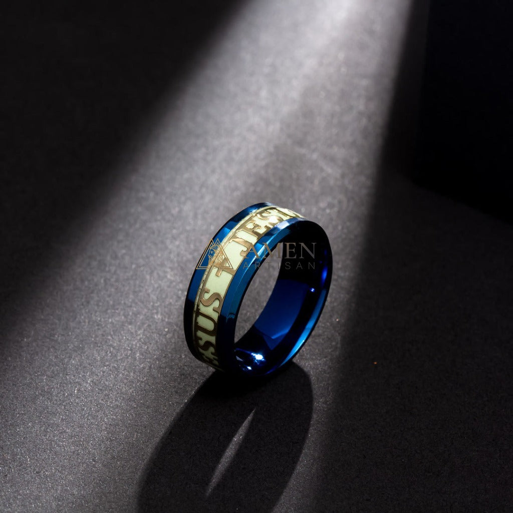 Jesus Cross Titanium Steel Luminous Ring Amen Artisan