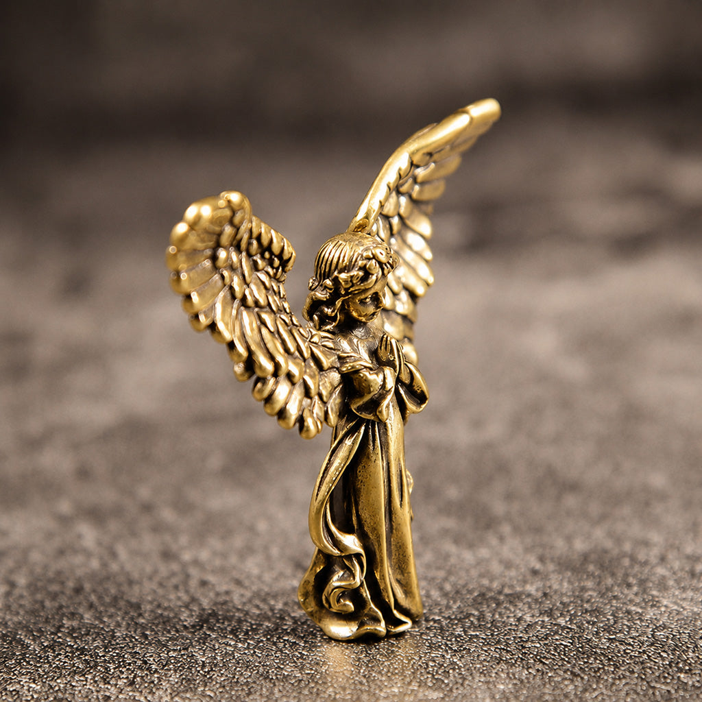 Handcrafted Solid Brass Guardian Angel Figurine - Protection, Peace & Blessing |  Amen Artisan