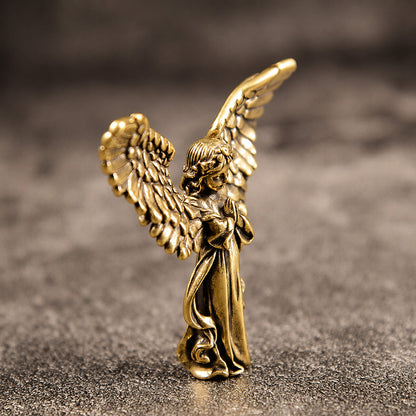 Handcrafted Solid Brass Guardian Angel Figurine - Protection, Peace & Blessing |  Amen Artisan