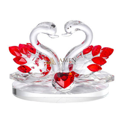 Crystal Heart-shaped Double Swans Figurine  Amen Artisan