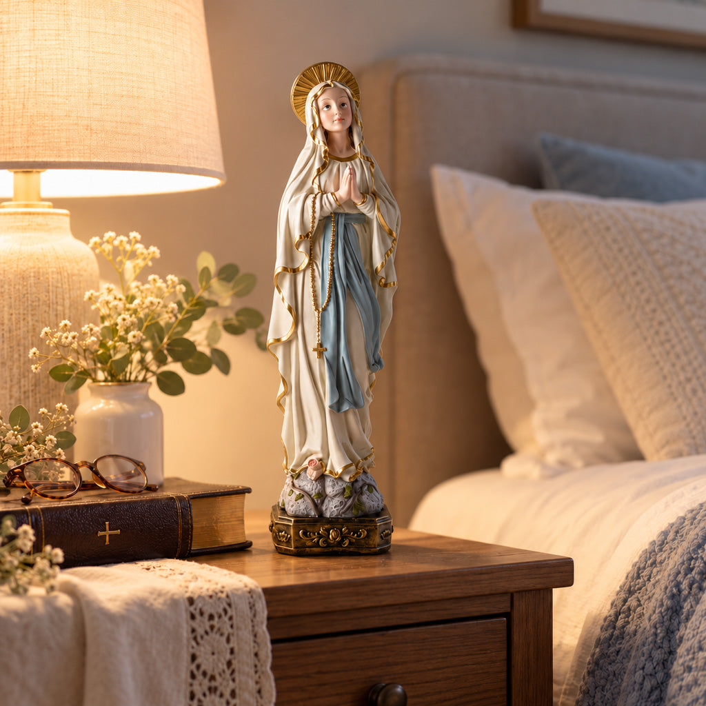 Virgin Mary Resin Statue with Rosary