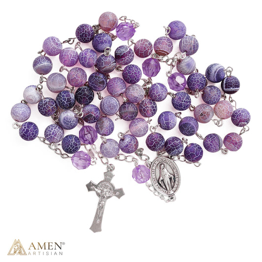 Our Lady Purple Natural Stone Rosary — Miraculous Medal & St. Benedict Crucifix