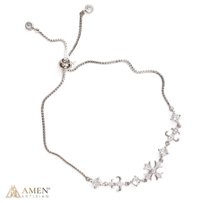 Adjustable Ornate Cross Bolo Bracelet with Sparkling Accents