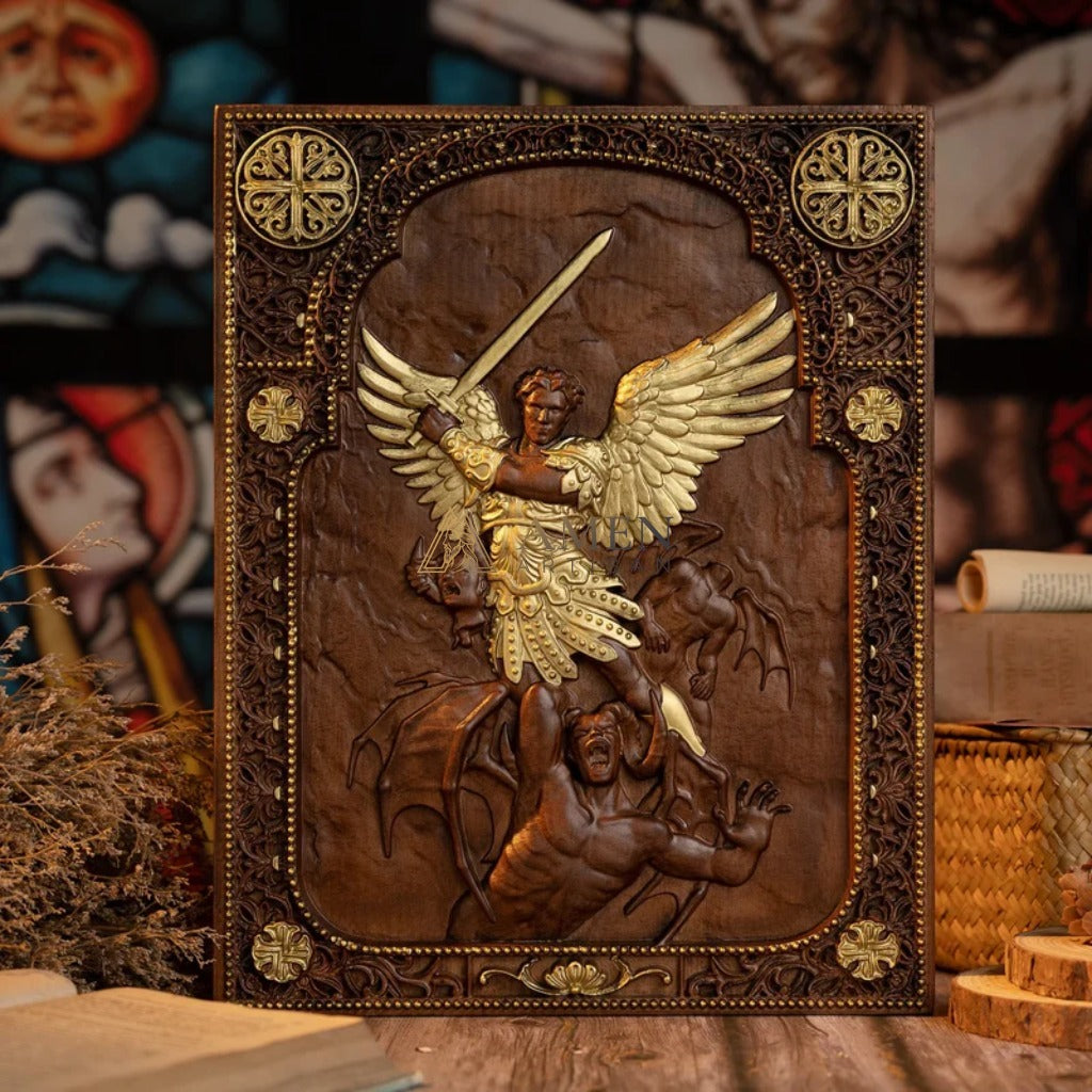 Archangel Michael Wood Carving Amen Artisan