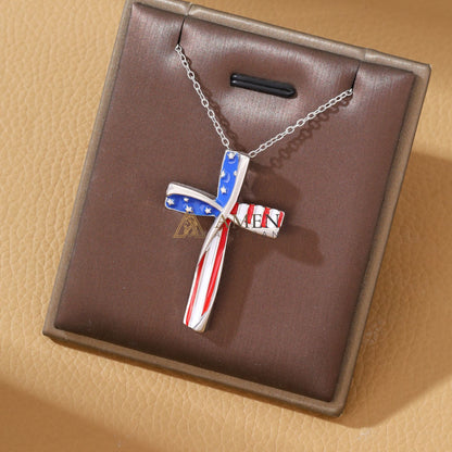 American Flag Cross Necklace Amen Artisan