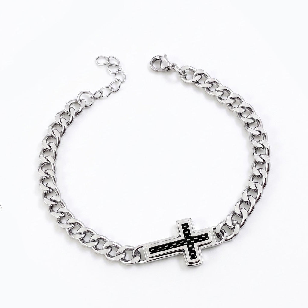 Clean-Lined Cross Bracelet with Curb Chain — Faith and Strength