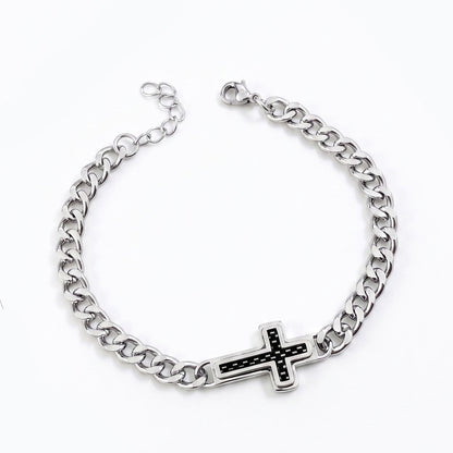 Clean-Lined Cross Bracelet with Curb Chain — Faith and Strength