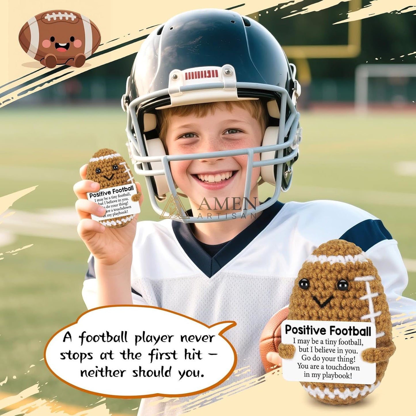 Hand-Knit Positive Football Plush Doll