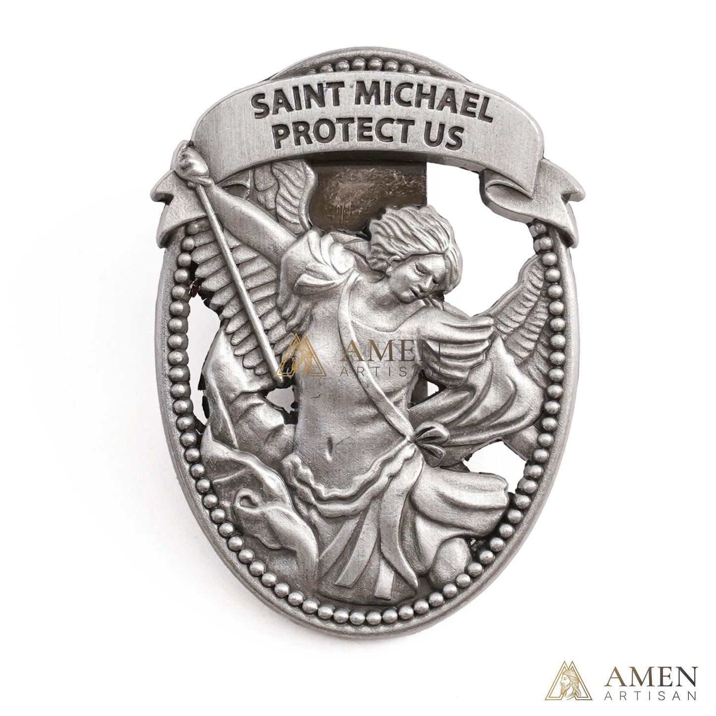 St Michael Medal Car Clip Amen Artisan