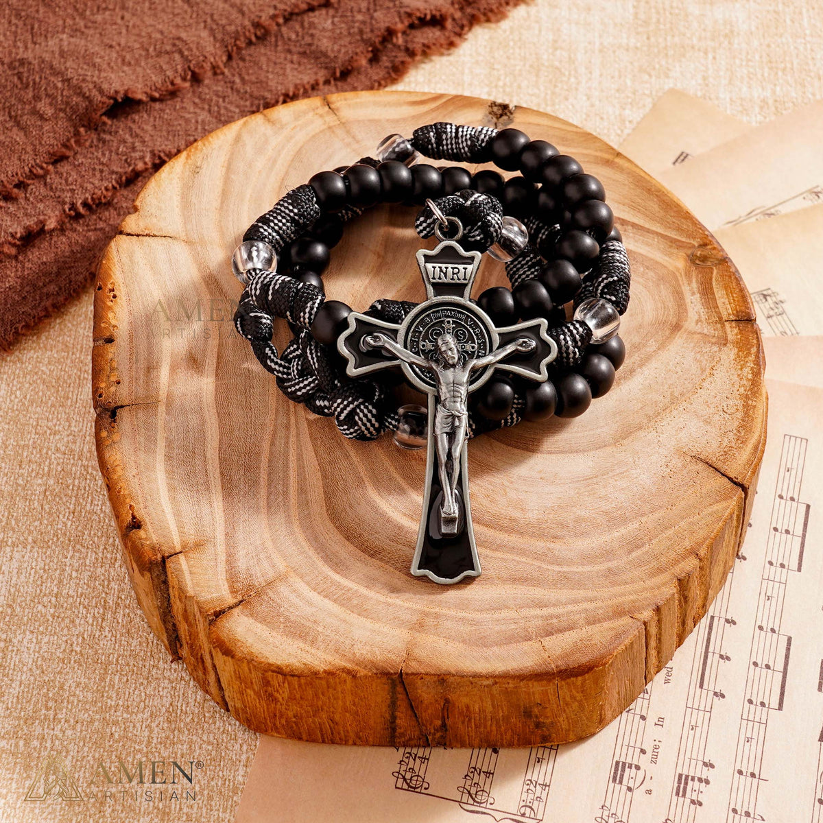 Tactical Paracord Rosary — Matte Black Beads, Military-Grade Strength, Warrior’s Faith Amen Artisan