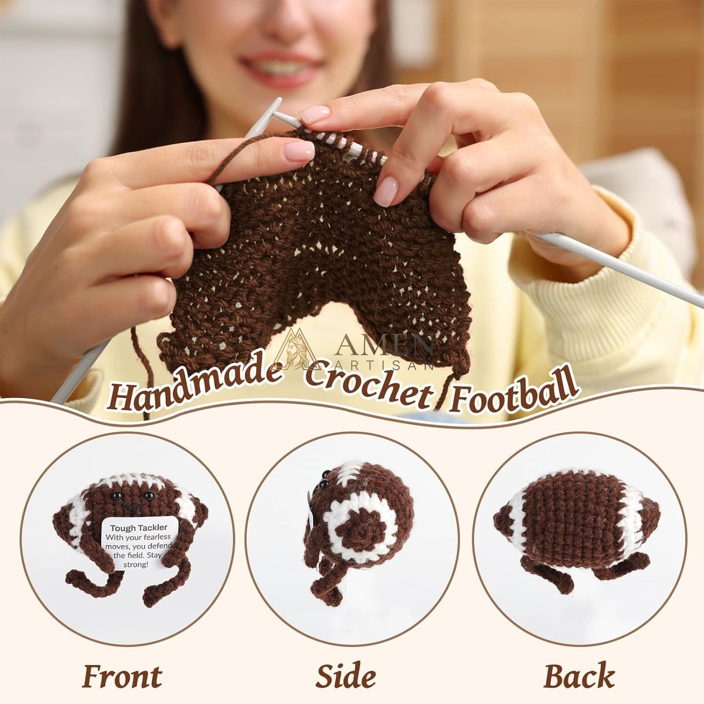 Hand-Knit Positive Football Plush Doll Amen Artisan